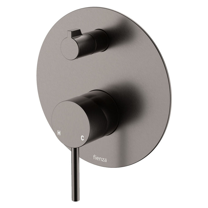 Fienza Kaya Wall Diverter Mixer, Large Round Plate, Gun Metal