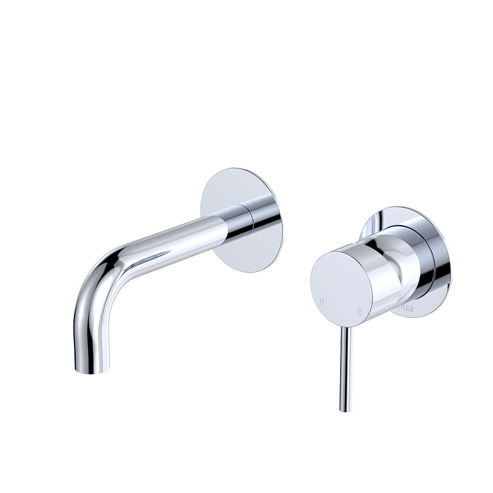 Fienza Kaya Basin/Bath Wall Mixer Set, Round Plates, 130mm Outlet