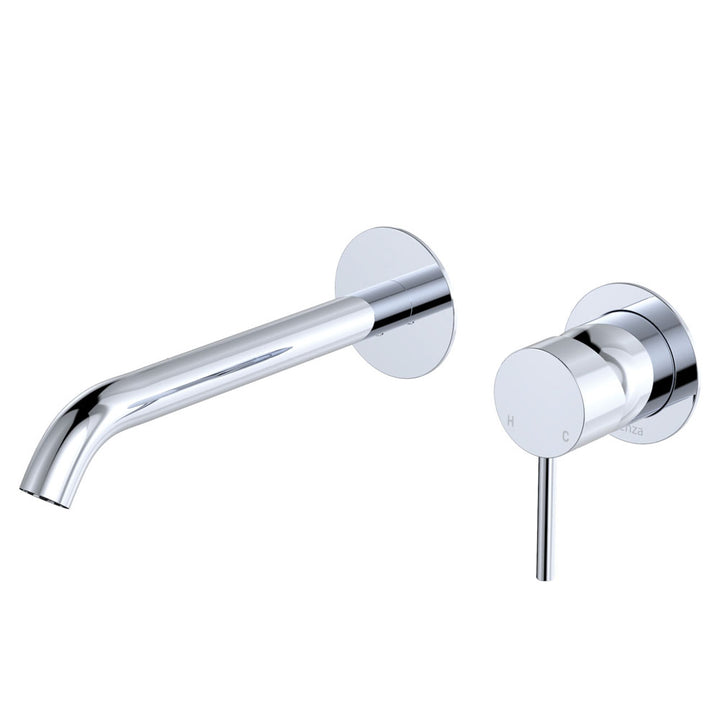 Fienza Kaya Basin/Bath Wall Mixer Set, Round Plates, 200mm Outlet