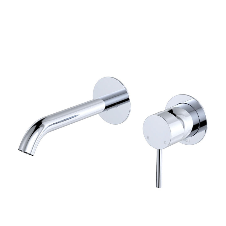 Fienza Kaya Basin/Bath Wall Mixer Set, Round Plates, 160mm Outlet
