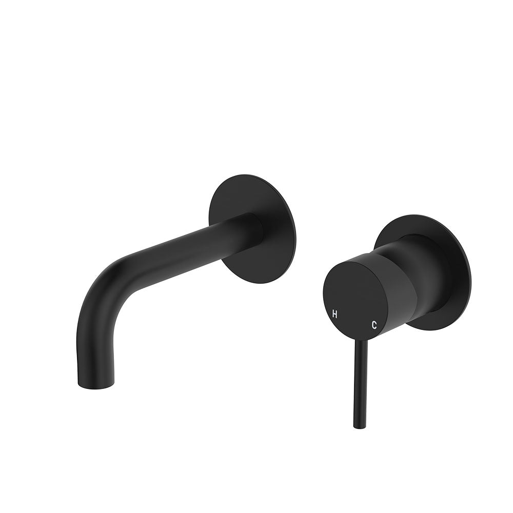 Fienza Kaya Basin/Bath Wall Mixer Set, Round Plates, 130mm Outlet