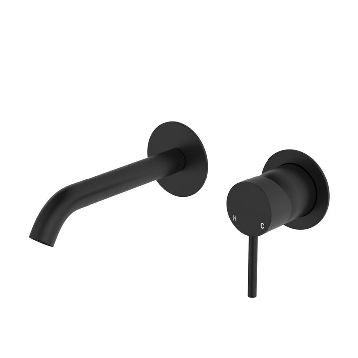 Fienza Kaya Basin/Bath Wall Mixer Set, Round Plates, 160mm Outlet