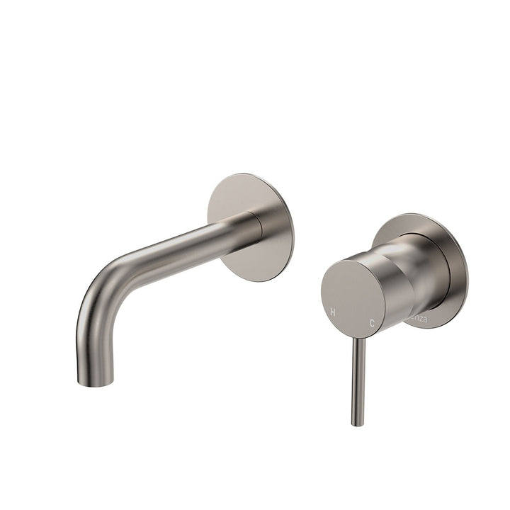 Fienza Kaya Basin/Bath Wall Mixer Set, Round Plates, 130mm Outlet