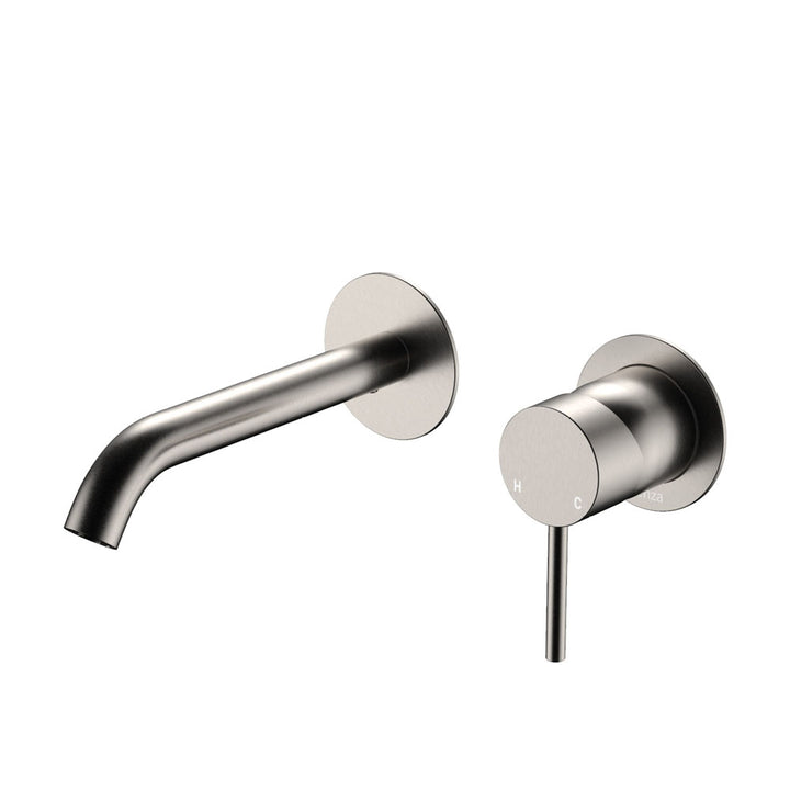 Fienza Kaya Basin/Bath Wall Mixer Set, Round Plates, 160mm Outlet