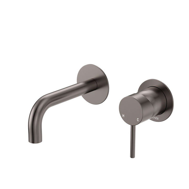 Fienza Kaya Basin/Bath Wall Mixer Set, Round Plates, 130mm Outlet