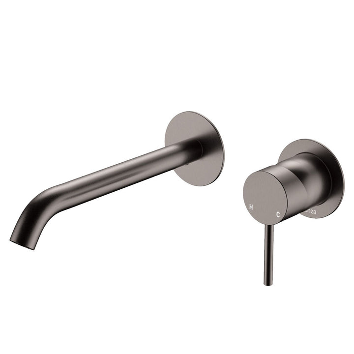Fienza Kaya Basin/Bath Wall Mixer Set, Round Plates, 200mm Outlet