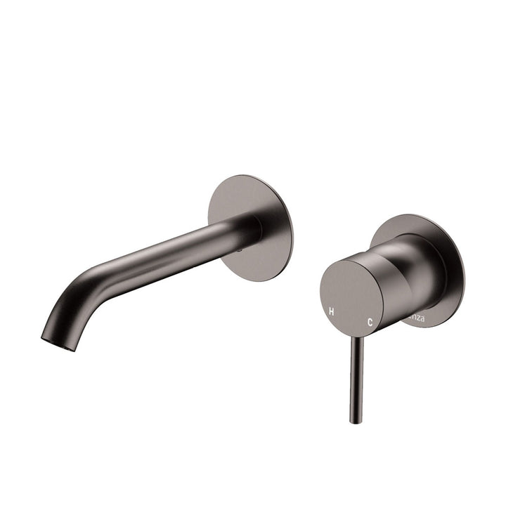 Fienza Kaya Basin/Bath Wall Mixer Set, Round Plates, 160mm Outlet