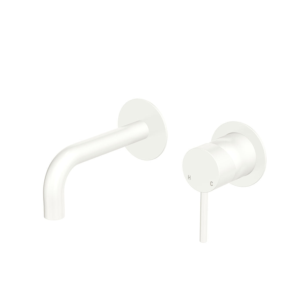 Fienza Kaya Basin/Bath Wall Mixer Set, Round Plates, 130mm Outlet