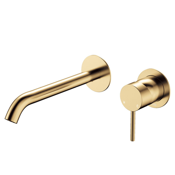 Fienza Kaya Basin/Bath Wall Mixer Set, Round Plates, 200mm Outlet