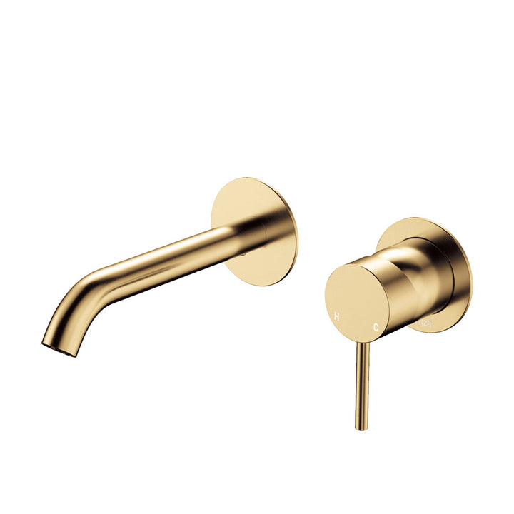 Fienza Kaya Basin/Bath Wall Mixer Set, Round Plates, 160mm Outlet