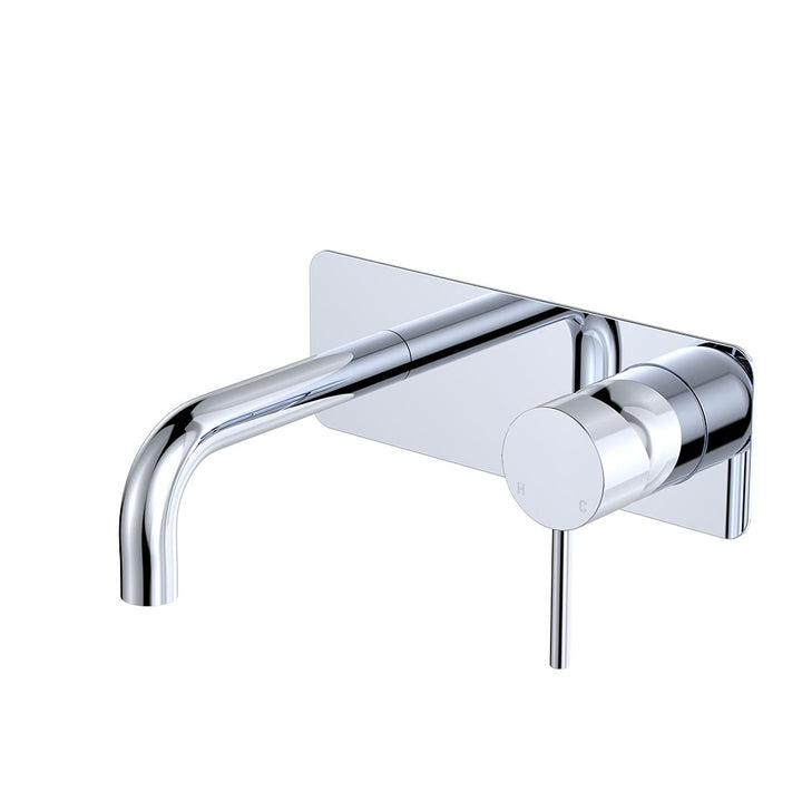 Fienza Kaya Basin/Bath Wall Mixer Set, Rectangular Plates, 130mm Outlet