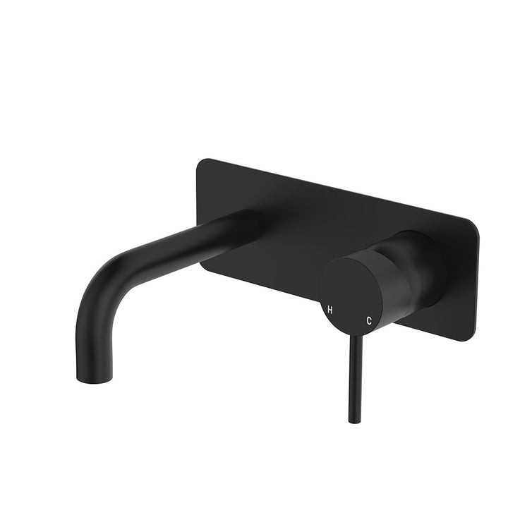 Fienza Kaya Basin/Bath Wall Mixer Set, Rectangular Plates, 130mm Outlet