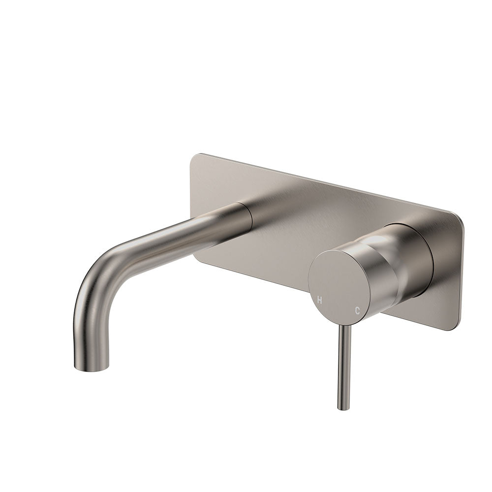 Fienza Kaya Basin/Bath Wall Mixer Set, Rectangular Plates, 130mm Outlet