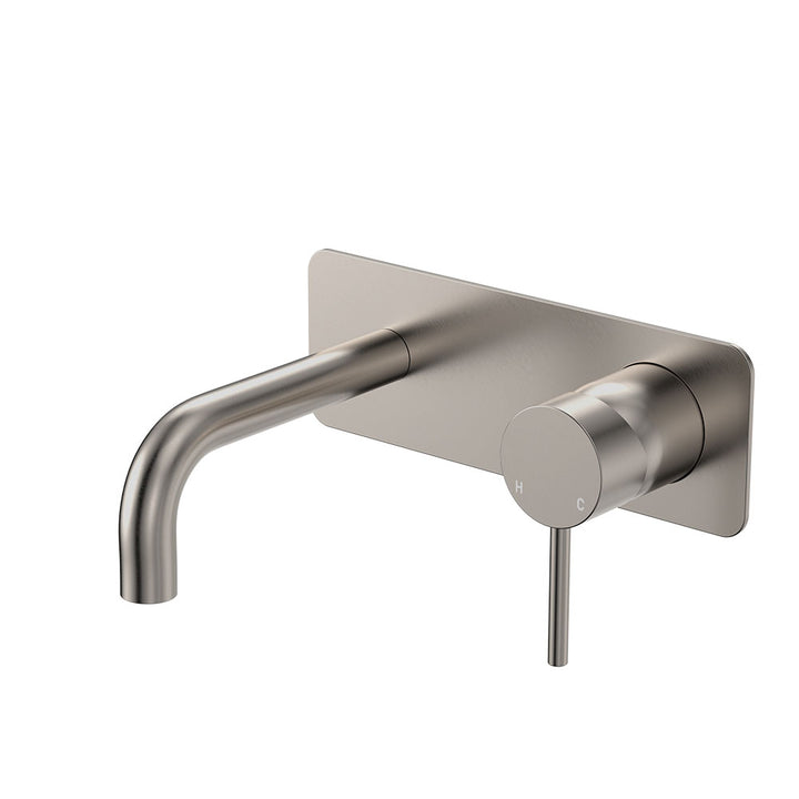 Fienza Kaya Basin/Bath Wall Mixer Set, Rectangular Plates, 130mm Outlet