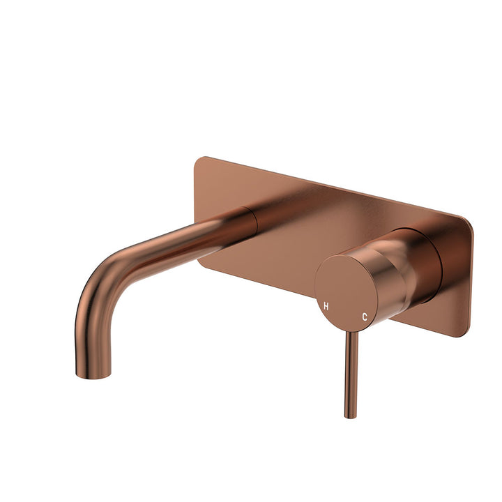 Fienza Kaya Basin/Bath Wall Mixer Set, Rectangular Plates, 130mm Outlet