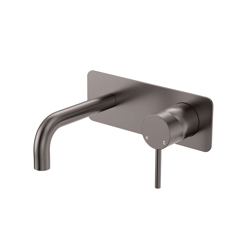 Fienza Kaya Basin/Bath Wall Mixer Set, Rectangular Plates, 130mm Outlet