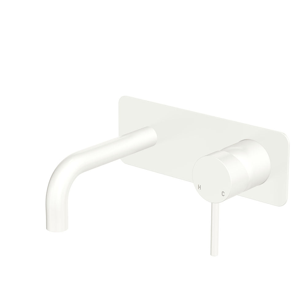 Fienza Kaya Basin/Bath Wall Mixer Set, Rectangular Plates, 130mm Outlet