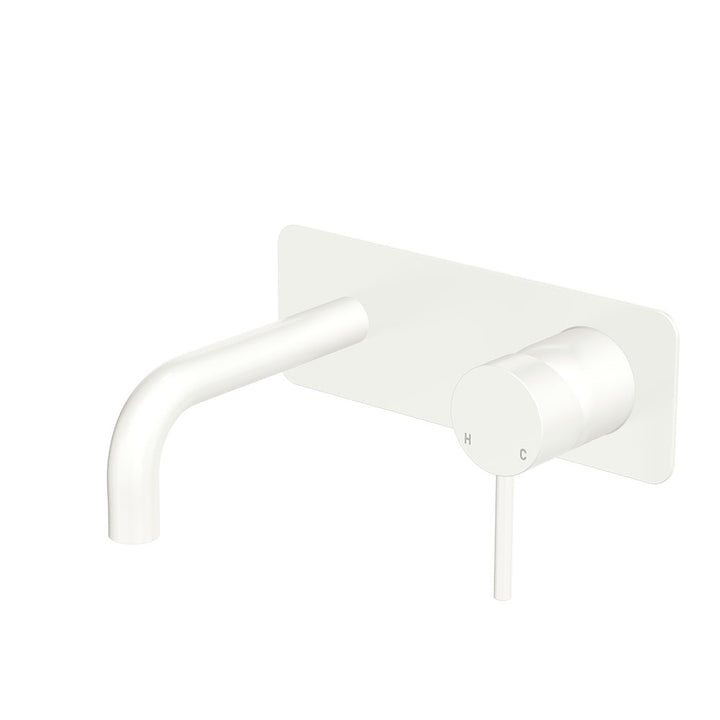 Fienza Kaya Basin/Bath Wall Mixer Set, Rectangular Plates, 130mm Outlet