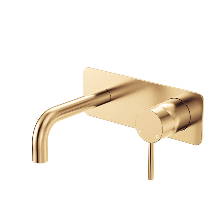 Fienza Kaya Basin/Bath Wall Mixer Set, Rectangular Plates, 130mm Outlet