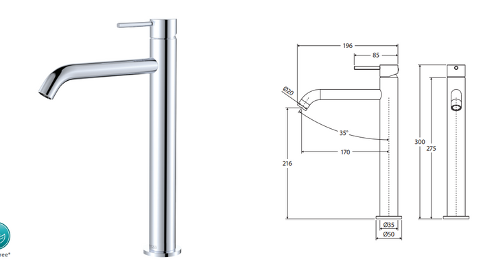 Fienza Kaya Tall Basin Mixer, Urban Brass