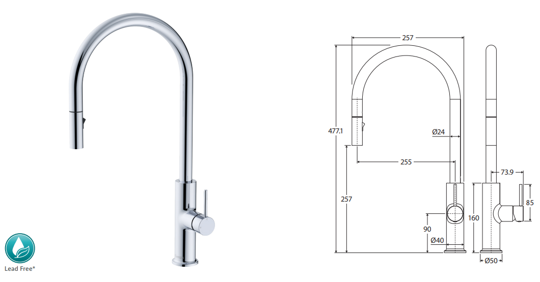 Fienza Kaya Pull-Out Sink Mixer, Brushed Copper