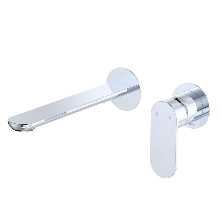 Empire Slim Basin/Bath Wall Mixer Set, Round Plates, 200mm Outlet