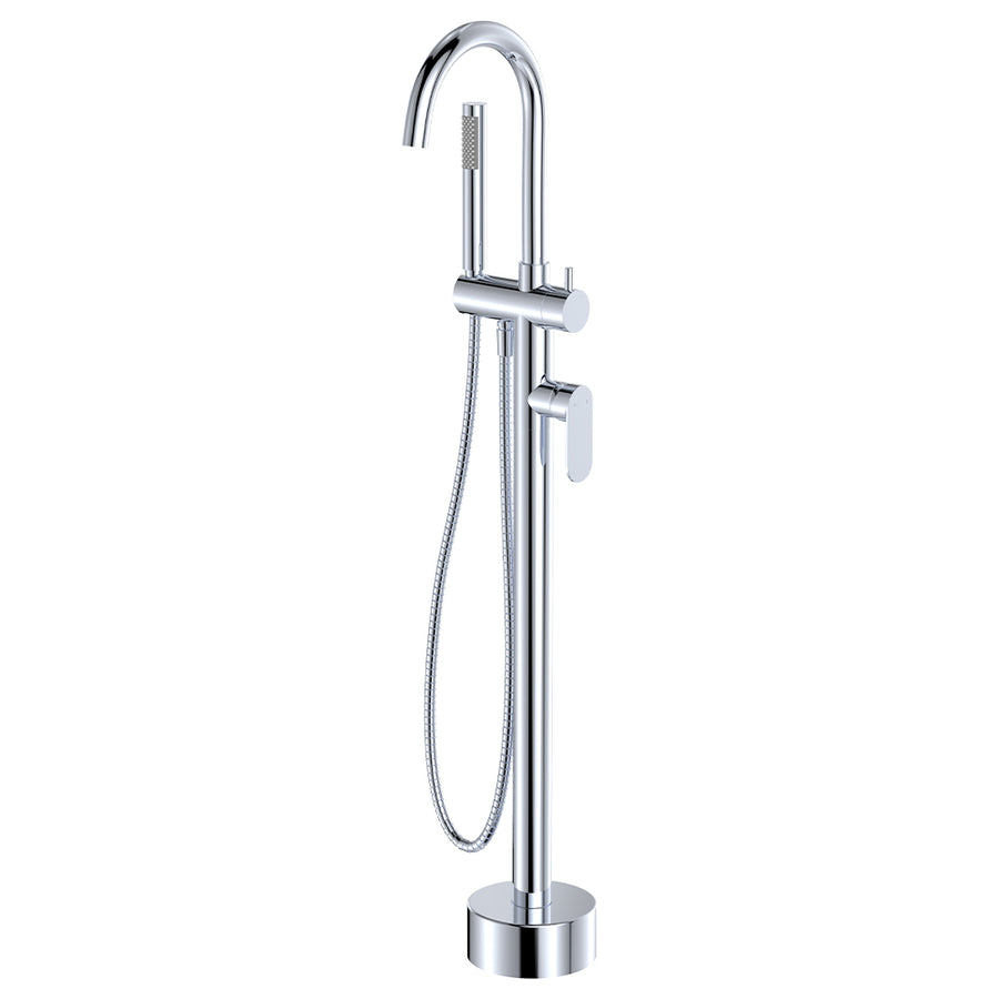 Fienza Empire Slim Floor Mounted Bath Mixer with Hand Shower