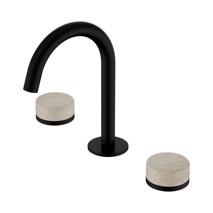 Nero Serenity Basin Set Arc Spout With Rome Travertine Handle