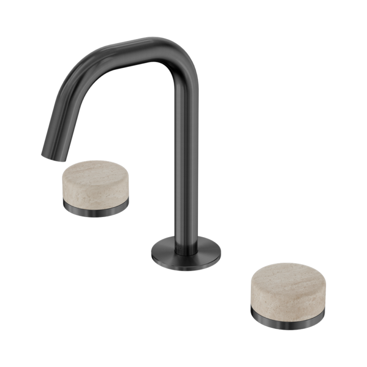 Nero Serenity Basin Set Edge Spout With Rome Travertine Handle