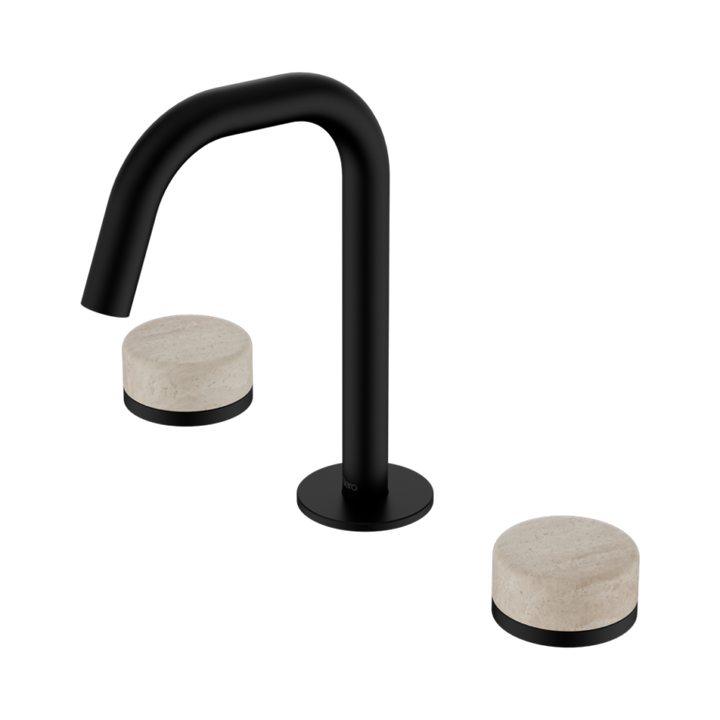 Nero Serenity Basin Set Edge Spout With Rome Travertine Handle