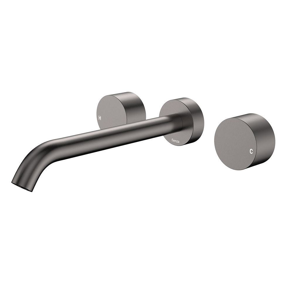 Fienza Kaya Wall Set Round Taps 220mm Outlet Gun Metal