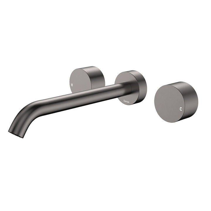 Fienza Kaya Wall Set Round Taps 220mm Outlet Gun Metal