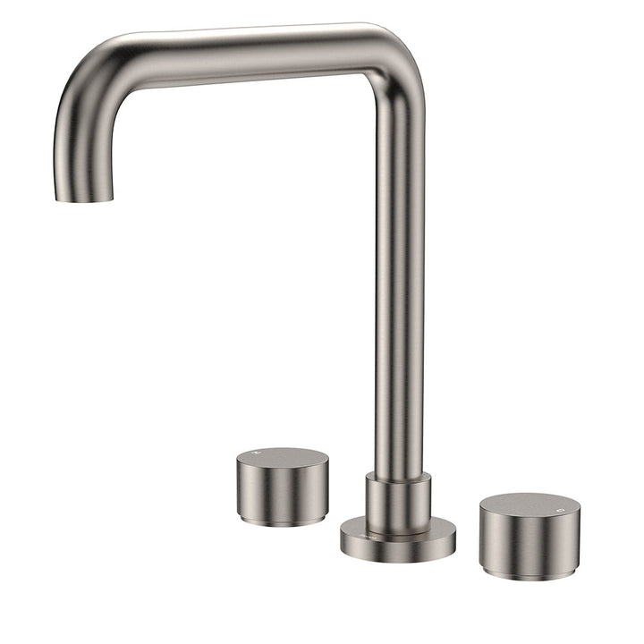 Fienza Kaya Squareline Hob Set, Round Taps, Brushed Nickel