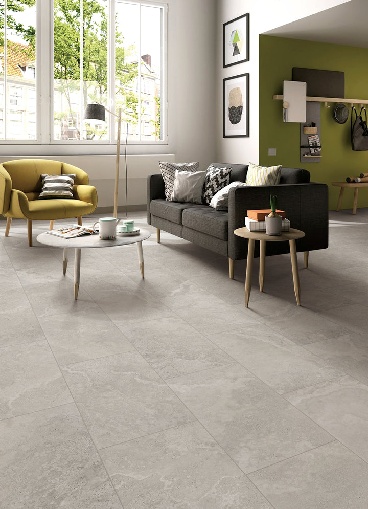 Crown Travertine Silver Glazed Porcelain Collection
