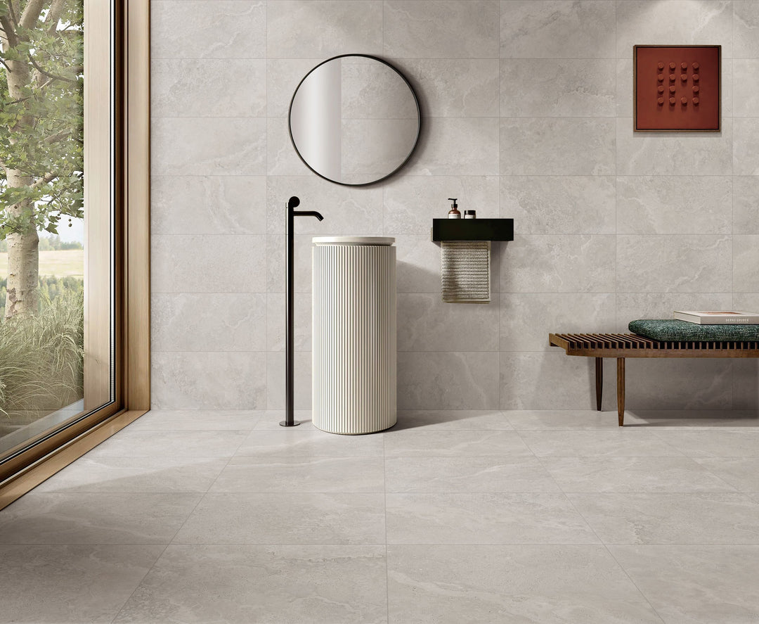 Crown Travertine Silver Glazed Porcelain Collection