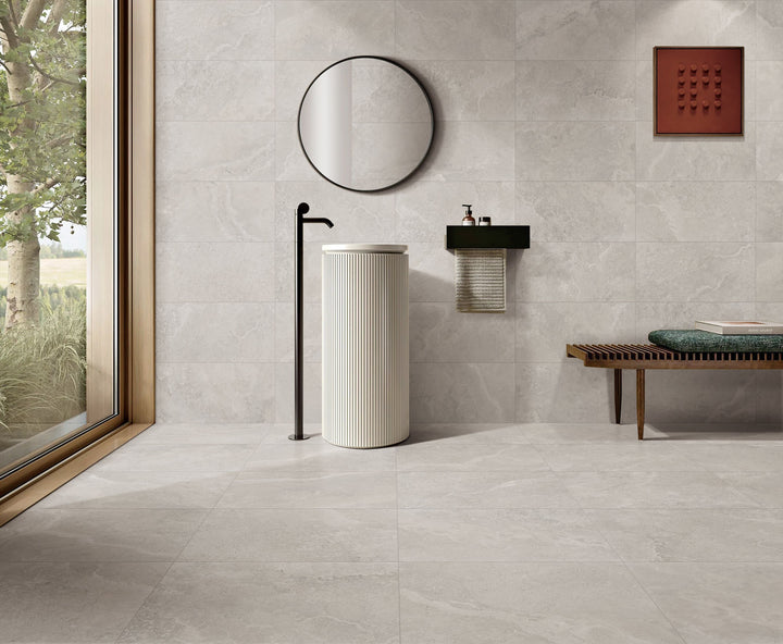 Crown Travertine Silver Glazed Porcelain Collection