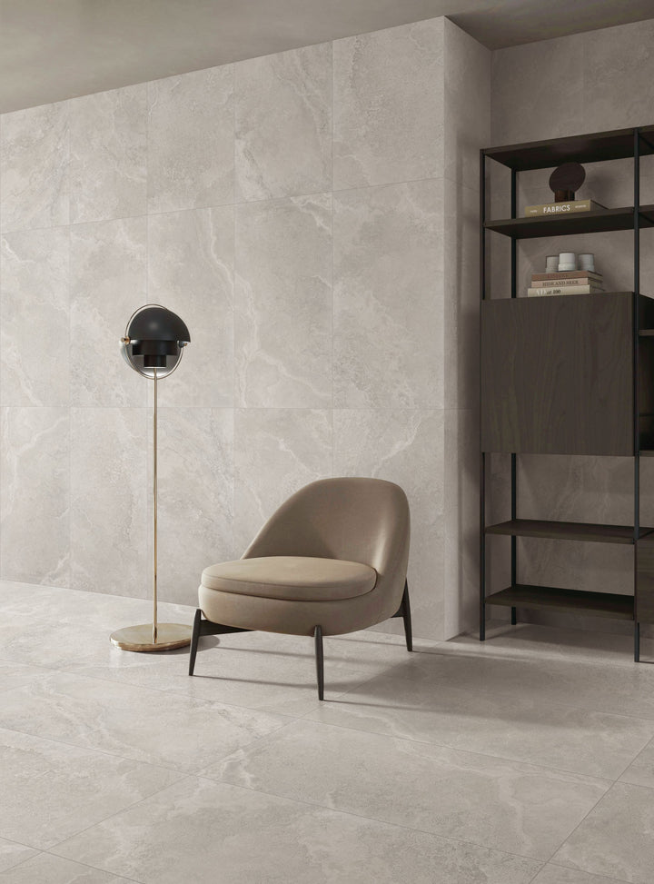 Crown Travertine Silver Glazed Porcelain Collection