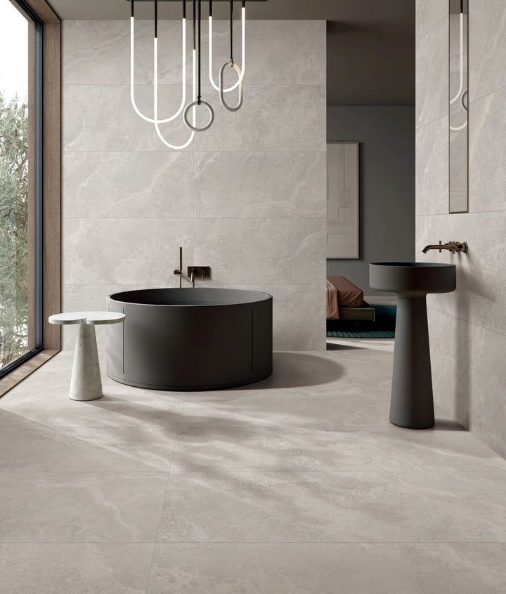 Crown Travertine Silver Glazed Porcelain Collection