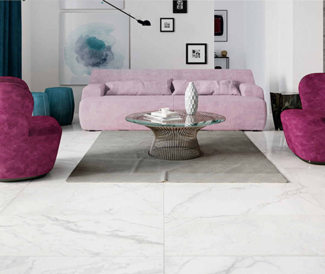 Italian 3D Crafted Calacatta Velvet White Porcelain Tiles