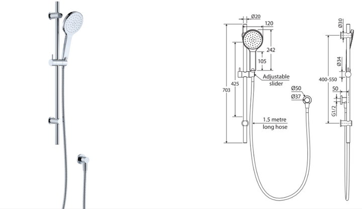 Fienza Kaya Rail Shower, Brushed Copper