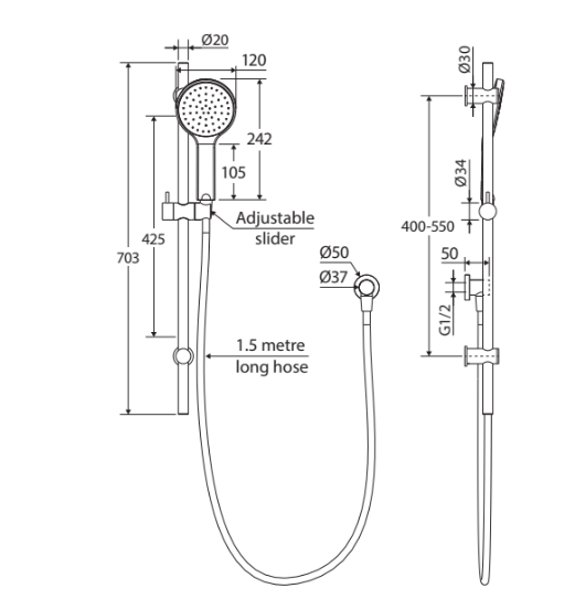 Fienza Kaya Rail Shower Gun Metal