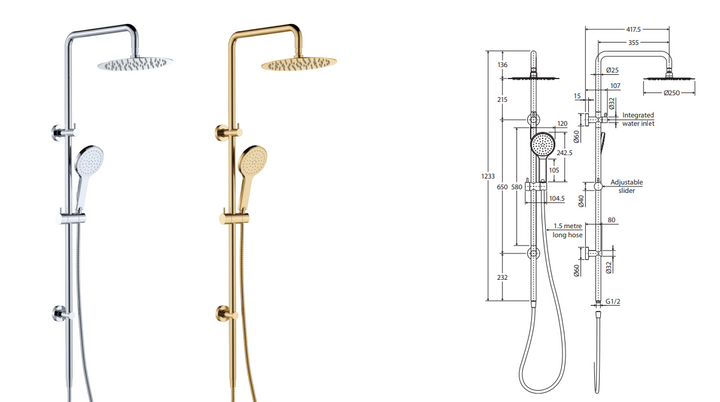Fienza Kaya Twin Shower, Brushed Copper