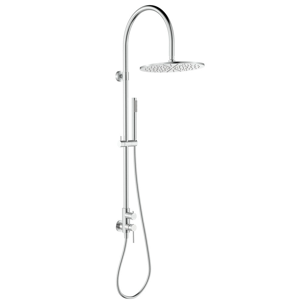 Fienza Kaya Wall Mounted Outdoor Twin Shower, Brushed Stainless Steel