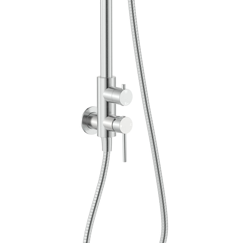 Fienza Kaya Wall Mounted Outdoor Twin Shower, Brushed Stainless Steel