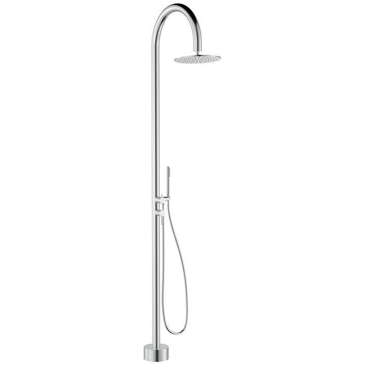 Fienza Kaya Floor Mounted Outdoor Twin Shower, Brushed Stainless Steel