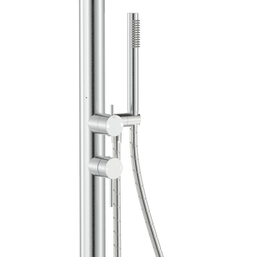 Fienza Kaya Floor Mounted Outdoor Twin Shower, Brushed Stainless Steel