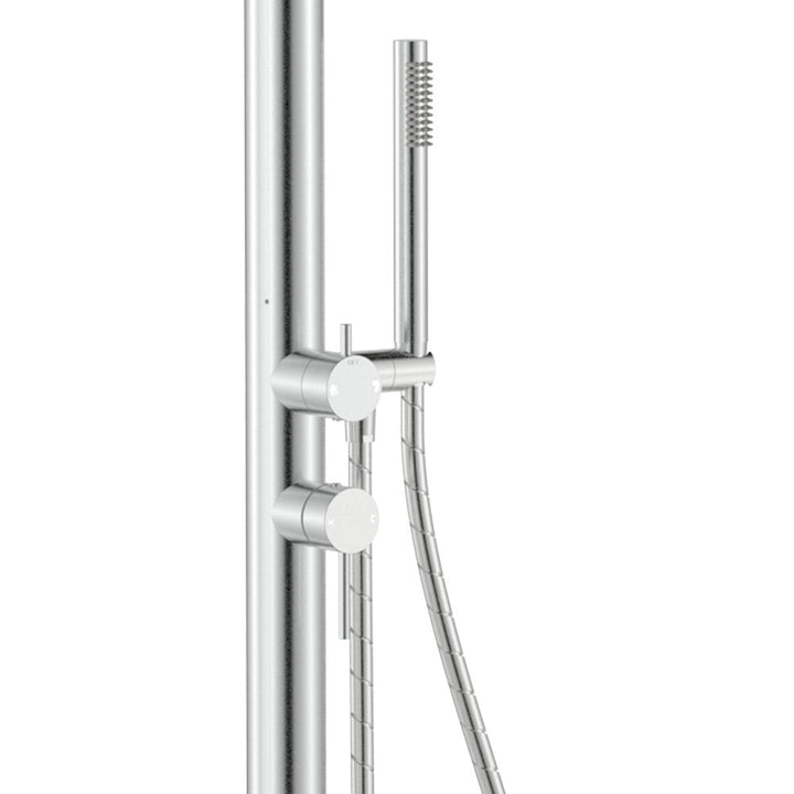 Fienza Kaya Floor Mounted Outdoor Twin Shower, Brushed Stainless Steel
