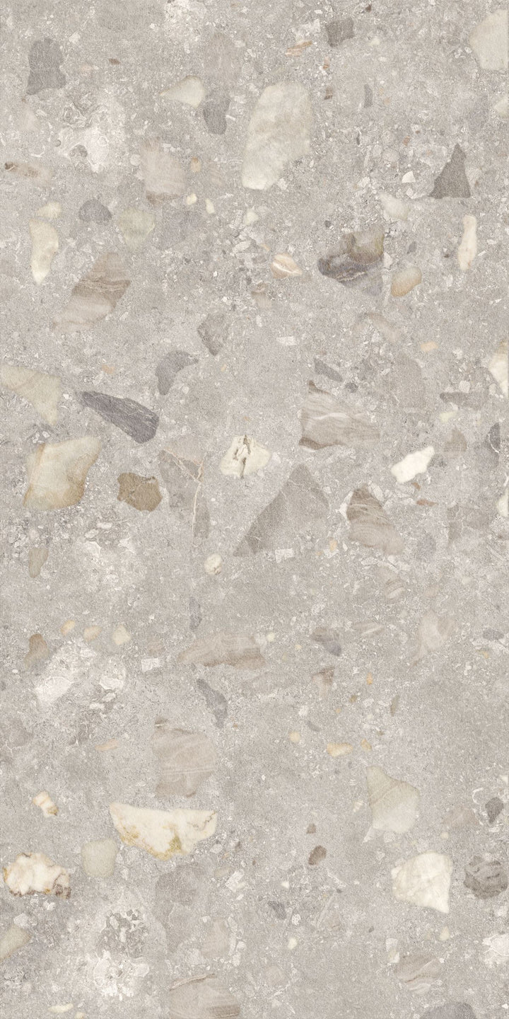 Luna Collection Stone &amp; Terrazzo Look Porcelain Tiles - Grey