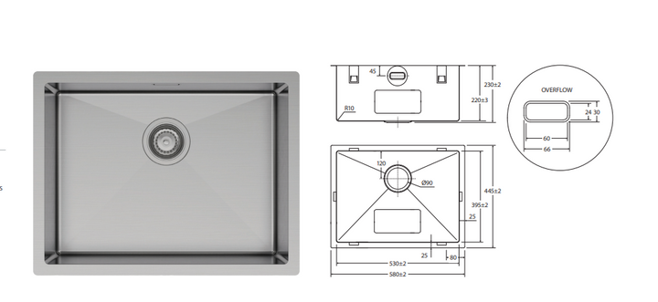 Fienza Hana 50L Laundry Sink with Overflow
