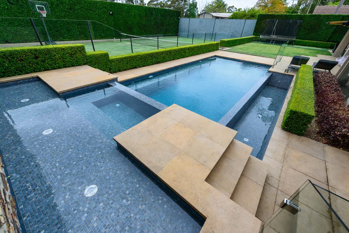 The Ezarri Dolerite Pool Tile Collection